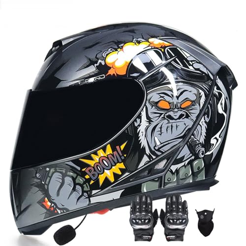 Klapphelm mit Bluetooth, Modularhelm mit Sonnenbrille, Flip-up Motorradhelm Zertifizierung, Anti-Fog-Doppelspiegel Leicht, für Frauen Männer Unisex G,S(55-56CM) von KANMUASD