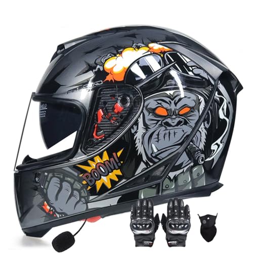 Klapphelm mit Bluetooth, Modularhelm mit Sonnenbrille, Flip-up Motorradhelm Zertifizierung, Anti-Fog-Doppelspiegel Leicht, für Frauen Männer Unisex O,XL(61-62CM) von KANMUASD