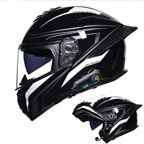 Klapphelm mit Bluetooth Motorradhelm Herren, Zertifiziert Sturzhelm, Integriert Motorradhelm, mit Doppelvisier Mikrofon Motorrad Helm, für Erwachsene Frauen und Männer J,L(59-60CM) von KANMUASD