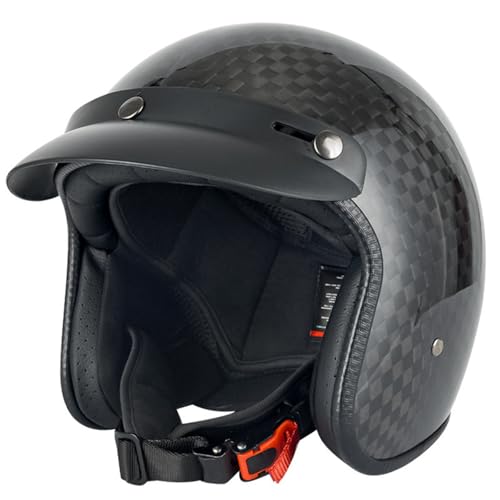 Kohlefaser Motorradhelm, Jet Helm, DOT/ECE Zertifiziert Jethelm mit Visier Verkehrssicherheitstest Bestanden, Um Die Kopfsicherheit Wirksam Zu Schützen, für Herren und Damen H,XL(61-62CM) von KANMUASD