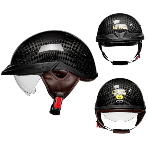 Kohlefaser Retro Helm, Motorradhelm, Halbschalenhelm, DOT/ECE Zertifiziert Antikollisions-Schutzhelm, für Erwachsen Männer Frauen, Rollerhelm C,M(57-58CM) von KANMUASD