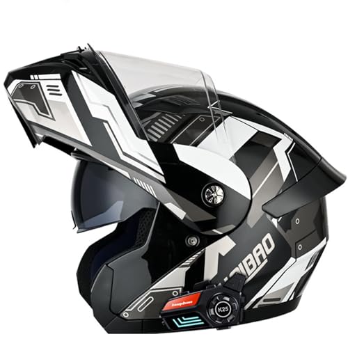 Modularer Motorrad-Bluetooth-Helm, Motorradhelm mit Bluetooth Klapphelm Modulare Helm, ECE Zertifiziert Hochklappbarer, Integrierter Motorradhelm Für Männer G,M(57-58CM) von KANMUASD