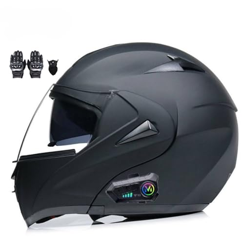 Modularer Motorrad-Bluetooth-Helm, Zugelassener Hochklappbarer, Integrierter Motorradhelm Für Männer Und Frauen Mit Doppelvisier, Klapphelm Motorrad Herren C,M(57-58CM) von KANMUASD