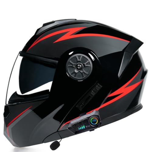 Motorrad Integrierter Bluetooth-Helm Mit Doppelvisier, Modularer Motorradhelm, ECE Zulassung Adults Klapphelm Mit Bluetooth, Motorradhelm Sturzhelm Für Herren Und Damen E,XL(61-62CM) von KANMUASD