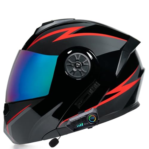 Motorrad Integrierter Bluetooth-Helm Mit Doppelvisier, Modularer Motorradhelm, ECE Zulassung Adults Klapphelm Mit Bluetooth, Motorradhelm Sturzhelm Für Herren Und Damen G,L(59-60CM) von KANMUASD