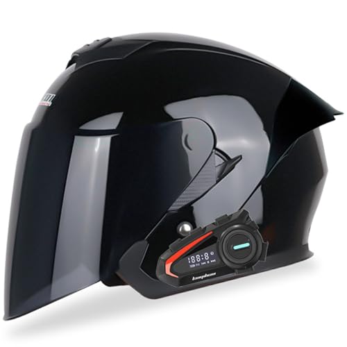 Motorrad Klapphelm mit Bluetooth, Motorradhelm mit Sonnenblende, ECE Zertifiziert Integralhelm mit Doppelvisier Roller Mofa Helm mit Mikrofon für Erwachsene Herren Damen F,L(59-60CM) von KANMUASD