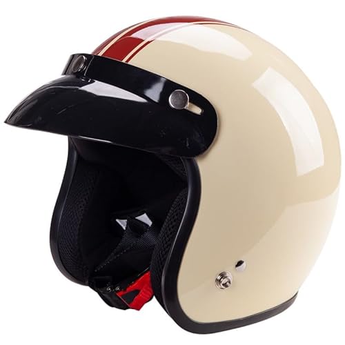 Motorradhelm Jethelm Vintage Rollerhelm Retro ECE/DOT Zertifizierung Offener Motorrad Jethelm Roller Helm mit Sonnenblende Herren und Damen - Ideal für Roller B,XL(61-62CM) von KANMUASD