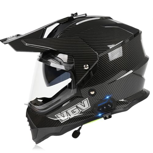 Motorradhelm mit Bluetooth, Integrierter Zertifizierung mit HD Anti-Fog-Doppelvisier, Motorrad Helme für Erwachsene, Verschiedene farbige Linsen, für Frauen Männer C,XL(61-62CM) von KANMUASD