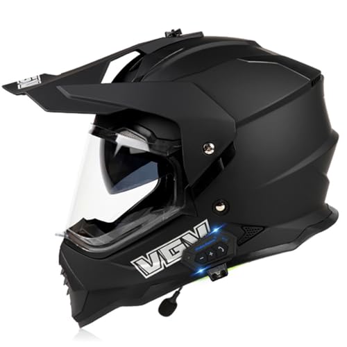 Motorradhelm mit Bluetooth, Integrierter Zertifizierung mit HD Anti-Fog-Doppelvisier, Motorrad Helme für Erwachsene, Verschiedene farbige Linsen, für Frauen Männer D,L(59-60CM) von KANMUASD