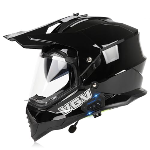 Motorradhelm mit Bluetooth, Integrierter Zertifizierung mit HD Anti-Fog-Doppelvisier, Motorrad Helme für Erwachsene, Verschiedene farbige Linsen, für Frauen Männer E,M(57-58CM) von KANMUASD