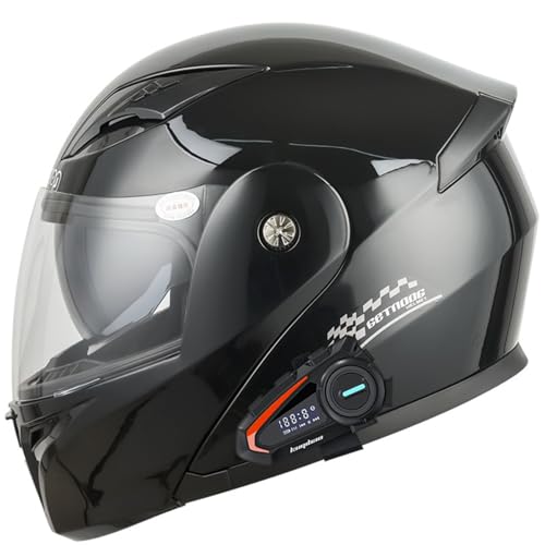 Motorradhelm mit Bluetooth Klapphelm Modulare Helm, ECE Zertifiziert Integralhelm mit Doppelvisier, Modulare Helm Erwachsene Damen und Herren C,L(59-60CM) von KANMUASD