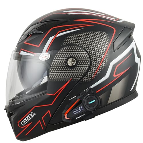 Motorradhelm mit Bluetooth Klapphelm Modulare Helm, ECE Zertifiziert Integralhelm mit Doppelvisier, Modulare Helm Erwachsene Damen und Herren F,2XL(63-64CM) von KANMUASD