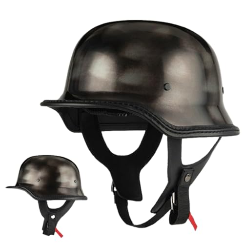 Offenem Motorrad Helm, Retro Deutsche Halbhelm, DOT/ECE-Zugelassen Antikollisions-Schutzhelm, Rollerhelm für Erwachsen Damen Herren, für Bike Scooter D,L(59-60CM) von KANMUASD