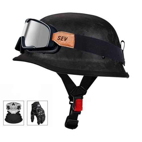 Retro Deutsche Halbhelm, Offenem Motorrad Helm, DOT/ECE Zertifiziert Antikollisions-Schutzhelm, Rollerhelm für Erwachsen Damen Herren, für Bike Scooter G,M(57-58CM) von KANMUASD