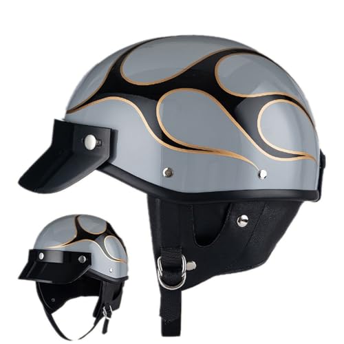 Retro Motorrad Helm, Motorradhelm Mit Visier, Ece/Dot-Zertifizierter Halbschalen Helm, Erwachsene Frauen Und MäNner 3/4 Klassischer Leichter Motorradhelm E,L(57-58) von KANMUASD