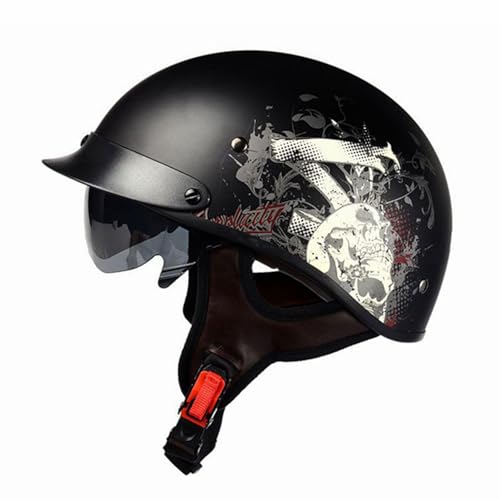 Retro Motorradhelm Brain Cap, Jethelm, Rollerhelm, Mopedhelm, Dot/Ece-Test Hat Den Verkehrssicherheitstest Bestanden, for MäNner Und Frauen Halbschalenhelm Motorradhelm F,M(57-58) von KANMUASD