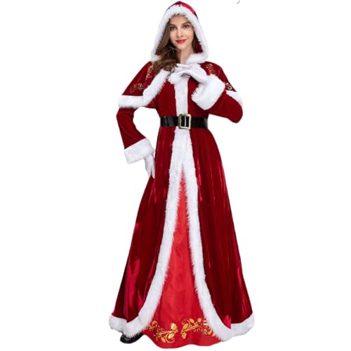 Santa Kostüm Weihnachtsoutfit, Damen Weihnachtsfrau Kostüm, Kostüm Miss Weihnachtsmann, Santa Claus Lady, Weihnachten, Weihnachtskostüm, Kleid, Cape, Gürtel B,L von KANMUASD