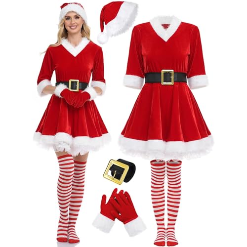 Weihnachtsmann Premium kostüm, weiß, Party Fashion Kostüm, Miss Weihnachtsmann, Santa Claus Lady, Weihnachten, Weihnachtskostüm, Damen Weihnachtsfrau Kostüm, Kleid, Gürtel und Hut B,S von KANMUASD