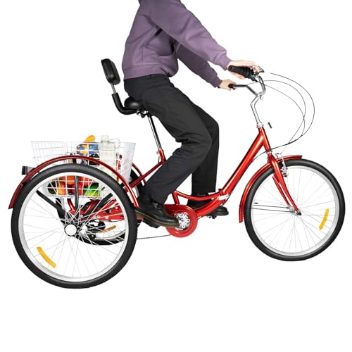 KAPIPALA Dreirad Erwachsene 24 Zoll faltbares Fahrrad Dreirad für Erwachsene, Senioren, Frauen, Männer Lastenfahrrad 3-Rad-Fahrrad mit Einkaufskorb von KAPIPALA