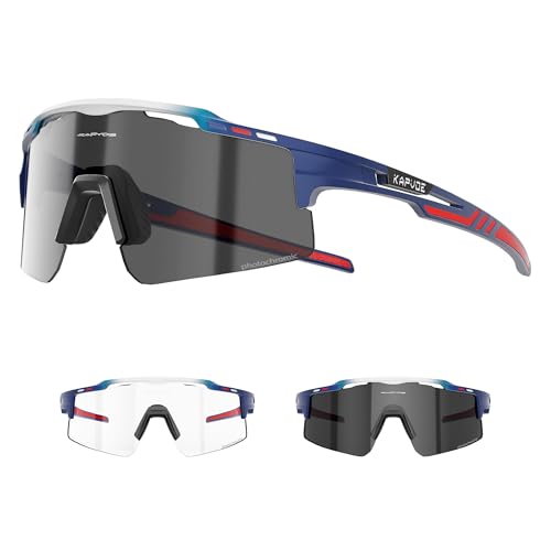 KAPVOE Selbsttönend Fahrradbrille Photochromatische UV400 Schutz Klar Sportsonnenbrille für Herren Damen Sport Radfahren MTB Radbrille Sportbrille Fahren Baseball Laufen Angeln Golf klar Blau 08 KAPVOE Selbsttönend Fahrradbrille Photochromatische UV400 Schutz Klar Sportsonnenbrille für Herren Damen Sport Radfahren MTB Radbrille Sportbrille Fahren Baseball Laufen Angeln Golf klar Blau 08 von KAPVOE