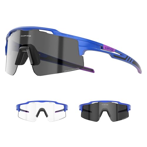 KAPVOE Selbsttönend Fahrradbrille Photochromatische UV400 Schutz Klar Sportsonnenbrille für Herren Damen Sport Radfahren MTB Radbrille Sportbrille Fahren Baseball Laufen Angeln Golf Blau 07 KAPVOE Selbsttönend Fahrradbrille Photochromatische UV400 Schutz Klar Sportsonnenbrille für Herren Damen Sport Radfahren MTB Radbrille Sportbrille Fahren Baseball Laufen Angeln Golf Blau 07 von KAPVOE