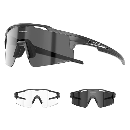 KAPVOE Selbsttönend Fahrradbrille Photochromatische UV400 Schutz Klar Sportsonnenbrille für Herren Damen Sport Radfahren MTB Radbrille Sportbrille Fahren Baseball Laufen Angeln Golf klar Schwarz 01 von KAPVOE