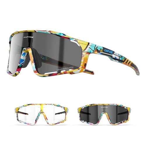 KAPVOE Fahrradbrille MTB Brille Selbsttönend Klar Radbrille Rennrad Sportbrille Sonnenbrille Radsport Laufen Golf Fahrerbrille Baseball Herren Damen von KAPVOE