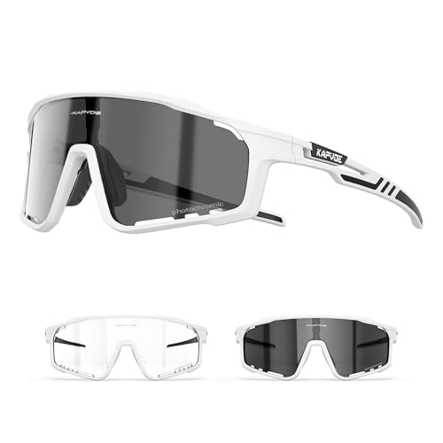 KAPVOE Fahrradbrille MTB Brille Selbsttönend Klar Radbrille Rennrad Sportbrille Sonnenbrille Radsport Laufen Golf Fahrerbrille Baseball Herren Damen klar Weiß 06 von KAPVOE