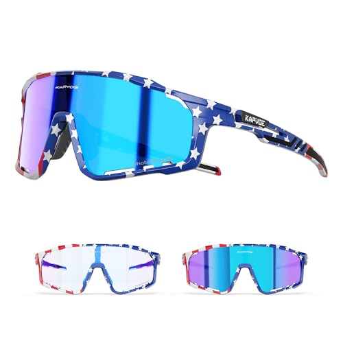 KAPVOE Fahrradbrille MTB Brille Selbsttönend Klar Radbrille Rennrad Sportbrille Sonnenbrille Radsport Laufen Golf Fahrerbrille Baseball Herren Damen von KAPVOE