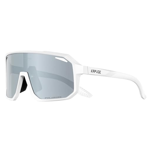 KAPVOE Fahrradbrille Polarisiert Herren Damen Sonnenbrille Sportbrille Radbrille Sportsonnenbrillen Radsportbrille Radfahren MTB Brille Rennrad Triathlon Laufen Wandern Volleyball Silber KAPVOE Fahrradbrille Polarisiert Herren Damen Sonnenbrille Sportbrille Radbrille Sportsonnenbrillen Radsportbrille Radfahren MTB Brille Rennrad Triathlon Laufen Wandern Volleyball Silber von KAPVOE