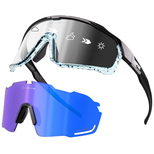 KAPVOE Fahrradbrille Polarisiert Selbsttönend Radbrille Wechselglaeser Photochromatische Sonnenbrille Sportbrille MTB Brille Herren Damen Klar MTB Rennrad Radsport Sportbrille KAPVOE Fahrradbrille Polarisiert Selbsttönend Radbrille Wechselglaeser Photochromatische Sonnenbrille Sportbrille MTB Brille Herren Damen Klar MTB Rennrad Radsport Sportbrille von KAPVOE