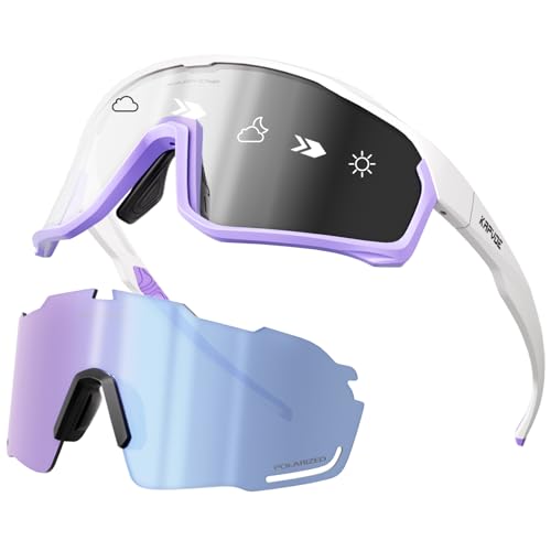 KAPVOE Fahrradbrille Polarisiert Selbsttönend Radbrille Wechselglaeser Photochromatische Sonnenbrille Sportbrille MTB Brille Herren Damen Klar MTB Rennrad Radsport Sportbrille 08 von KAPVOE