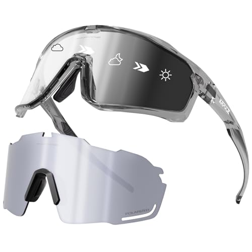 KAPVOE Fahrradbrille Polarisiert Selbsttönend Radbrille Wechselglaeser Photochromatische Sonnenbrille Sportbrille MTB Brille Herren Damen Klar MTB Rennrad Radsport Sportbrille KAPVOE Fahrradbrille Polarisiert Selbsttönend Radbrille Wechselglaeser Photochromatische Sonnenbrille Sportbrille MTB Brille Herren Damen Klar MTB Rennrad Radsport Sportbrille von KAPVOE