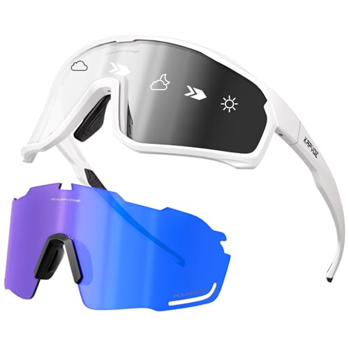 KAPVOE Fahrradbrille Polarisiert Selbsttönend Radbrille Wechselglaeser Photochromatische Sonnenbrille Sportbrille MTB Brille Herren Damen Klar MTB Rennrad Radsport Sportbrille KAPVOE Fahrradbrille Polarisiert Selbsttönend Radbrille Wechselglaeser Photochromatische Sonnenbrille Sportbrille MTB Brille Herren Damen Klar MTB Rennrad Radsport Sportbrille von KAPVOE