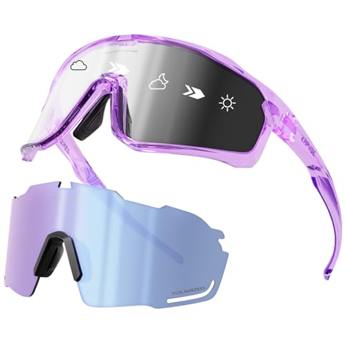 KAPVOE Fahrradbrille Polarisiert Selbsttönend Radbrille Wechselglaeser Photochromatische Sonnenbrille Sportbrille MTB Brille Herren Damen Klar MTB Rennrad Radsport Sportbrille 10 von KAPVOE