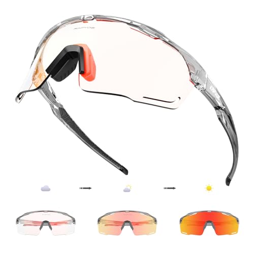 KAPVOE Fahrradbrille Selbsttönend Radbrille Photochromatische Sonnenbrille Sportbrille MTB Brille Herren Damen Klar MTB Rennrad Radsport Sportbrille Rot Silber 09 von KAPVOE