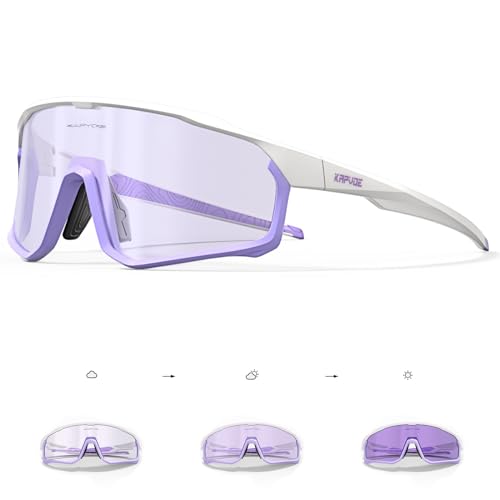 KAPVOE Fahrradbrille Selbsttönend Sportbrille Herren Damen Sonnenbrille Mountain Bike Brille MTB Klar Radbrille Rennrad Baseball Radsport Golf von KAPVOE