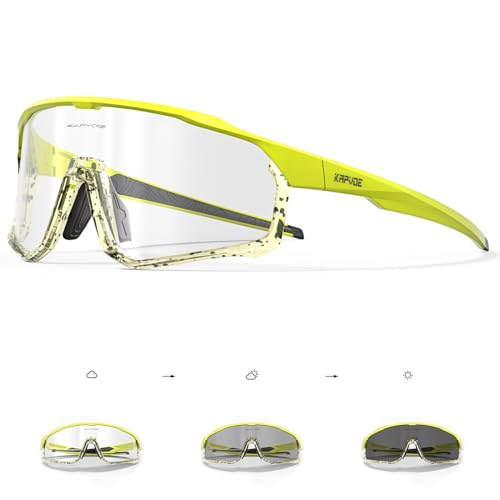 KAPVOE Fahrradbrille Selbsttönend Sportbrille Herren Damen Sonnenbrille Mountain Bike Brille MTB Klar Radbrille Rennrad Baseball Radsport Golf von KAPVOE