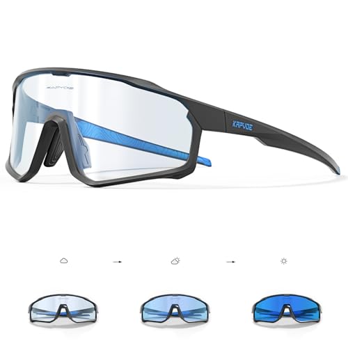 KAPVOE Fahrradbrille Selbsttönend Sportbrille Herren Damen Sonnenbrille Mountain Bike Brille MTB Klar Radbrille Rennrad Baseball Radsport Golf von KAPVOE