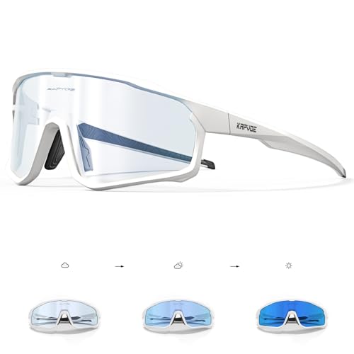 KAPVOE Fahrradbrille Selbsttönend Sportbrille Herren Damen Sonnenbrille Mountain Bike Brille MTB Klar Radbrille Rennrad Baseball Radsport Golf von KAPVOE