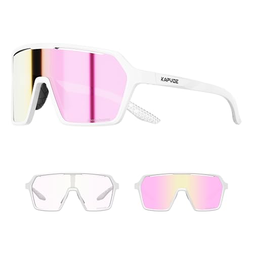 KAPVOE Fahrradbrille Selbsttönend für Herren Damen photochrome Sportsonnenbrille Klar Rennrad Brille TR90 Rahmen Radfahren MTB Radbrille mit UV400 Schutz Sportbrille für Laufen Fahren Triathlon Rosa KAPVOE Fahrradbrille Selbsttönend für Herren Damen photochrome Sportsonnenbrille Klar Rennrad Brille TR90 Rahmen Radfahren MTB Radbrille mit UV400 Schutz Sportbrille für Laufen Fahren Triathlon Rosa von KAPVOE