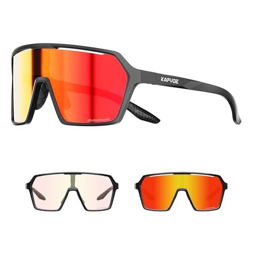 KAPVOE Fahrradbrille Selbsttönend für Herren Damen photochrome Sportsonnenbrille Klar Rennrad Brille TR90 Rahmen Radfahren MTB Radbrille mit UV400 Schutz Sportbrille für Laufen Fahren Triathlon Rot KAPVOE Fahrradbrille Selbsttönend für Herren Damen photochrome Sportsonnenbrille Klar Rennrad Brille TR90 Rahmen Radfahren MTB Radbrille mit UV400 Schutz Sportbrille für Laufen Fahren Triathlon Rot von KAPVOE