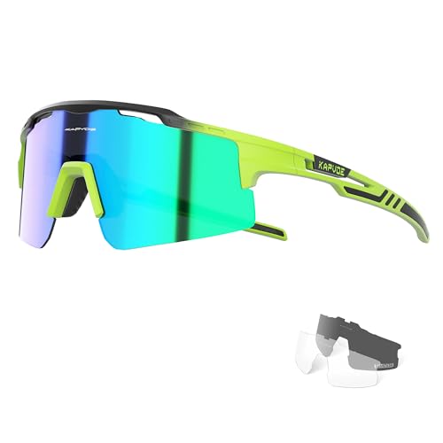 KAPVOE Polarisierte Fahrradbrille für Herren Damen mit 3 Wechselgläsern, TR90 Rahmen – Sportsonnenbrille für Radfahren, MTB, Rennrad – Inklusive Sonnenbrille, Sportbrille, UV-Schutz 10 Grün Schwarz KAPVOE Polarisierte Fahrradbrille für Herren Damen mit 3 Wechselgläsern, TR90 Rahmen – Sportsonnenbrille für Radfahren, MTB, Rennrad – Inklusive Sonnenbrille, Sportbrille, UV-Schutz 10 Grün Schwarz von KAPVOE
