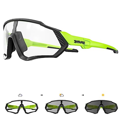 KAPVOE Photochromatische Selbsttönend Fahrradbrille TR90 Rahmen für Herren Damen Klar Sportsonnenbrille Sport Radfahren MTB Radbrille Sportbrille Fahren Angeln Laufen klar Grün 20 von KAPVOE