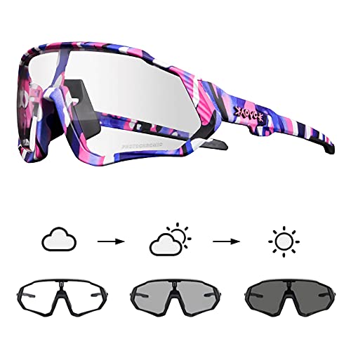 KAPVOE Photochromatische Selbsttönend Fahrradbrille TR90 Rahmen für Herren Damen Klar Sportsonnenbrille Sport Radfahren MTB Radbrille Sportbrille Fahren Angeln Laufen 38 von KAPVOE