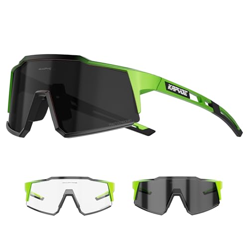 KAPVOE Photochromatische Selbsttönend Fahrradbrille TR90 Rahmen für Herren Damen Klar Sportsonnenbrille Sport Radfahren MTB Radbrille Sportbrille Fahren Baseball Laufen klar Grün 07 von KAPVOE