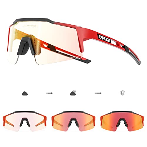 KAPVOE Photochromatische Selbsttönend Fahrradbrille TR90 Rahmen für Herren Damen Klar Sportsonnenbrille Sport Radfahren MTB Radbrille Fahren Sportbrille Baseball Laufen Rot 05 von KAPVOE