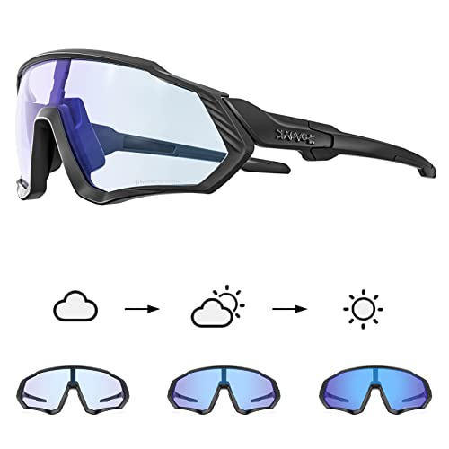 KAPVOE Photochromatische Selbsttönend Fahrradbrille TR90 Rahmen für Herren Damen Klar Sportsonnenbrille Sport Radfahren MTB Radbrille Sportbrille Fahren Angeln Laufen Blau Schwarz 05 von KAPVOE