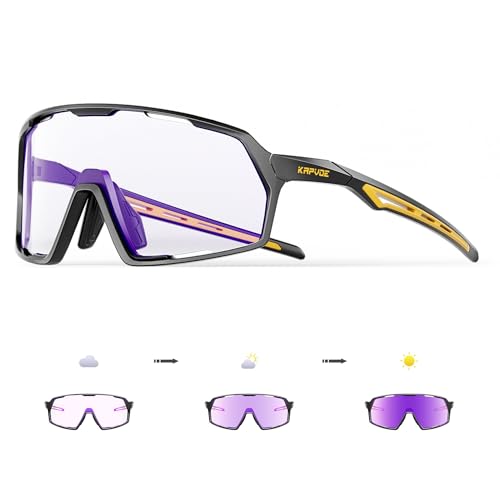 KAPVOE Photochromatische Selbsttönend Fahrradbrille für Herren Damen Klar Sportsonnenbrille TR90 Rahmen Rennrad Brille Radfahren MTB Radbrille UV400 Schutz Sportbrille für Laufen Fahren Triathlon von KAPVOE