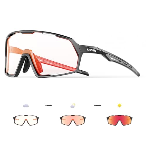 KAPVOE Photochromatische Selbsttönend Fahrradbrille für Herren Damen Klar Sportsonnenbrille TR90 Rahmen Sport Radfahren MTB Radbrille UV400 Schutz Sportbrille für Laufen Fahren Baseball Triathlon von KAPVOE